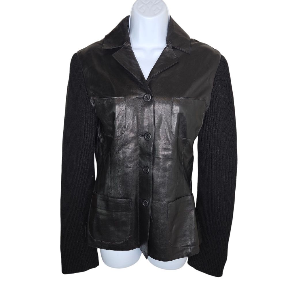 Maud Frizon Paris Lambs Leather Mixed Media Jacket Coat Size 36 Small
